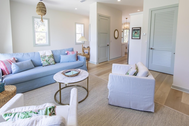 living room featuring light wood-type flooring