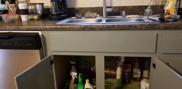 kitchen featuring sink, white cabinets, and dishwasher