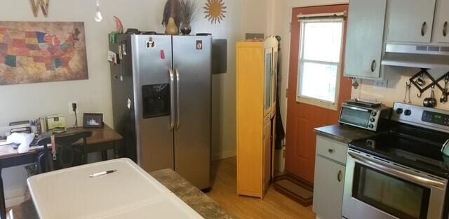 kitchen with stainless steel appliances and light wood-type flooring