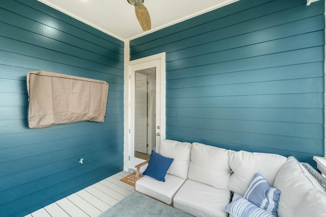 wooden deck with ceiling fan