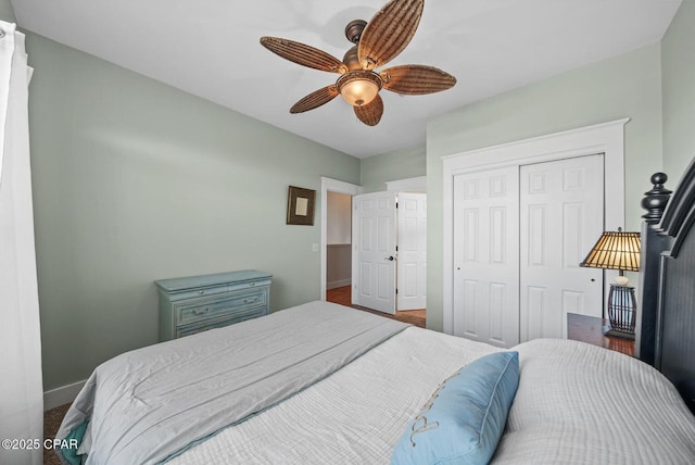 bedroom featuring a closet and ceiling fan