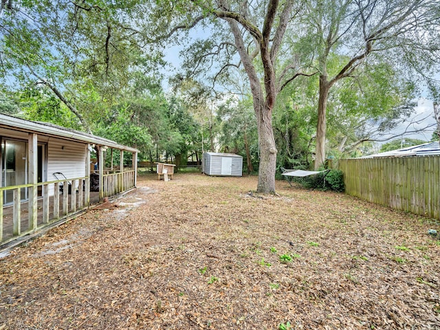 view of yard featuring a storage unit