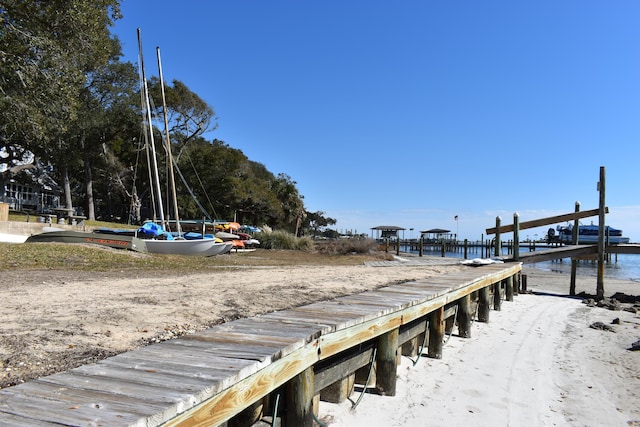 view of dock with a water view