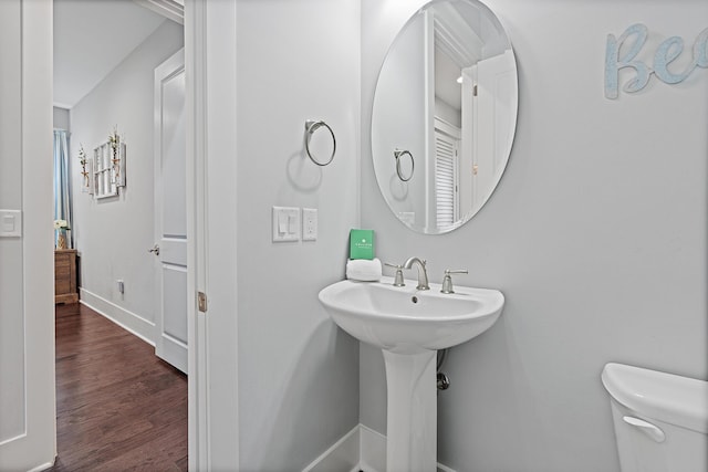 bathroom with wood-type flooring and toilet