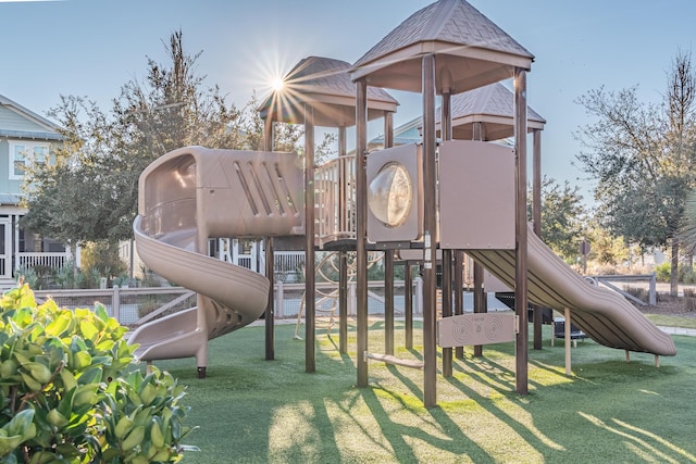 view of play area featuring a lawn