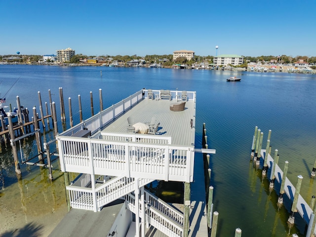 view of dock with a water view