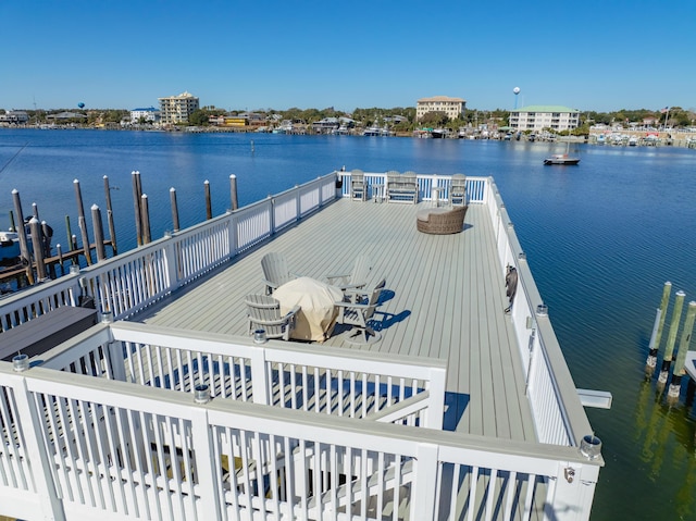 view of dock with a water view