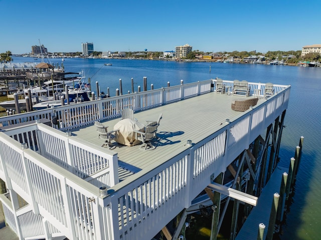 view of dock with a water view