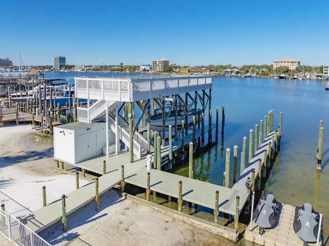 dock area with a water view