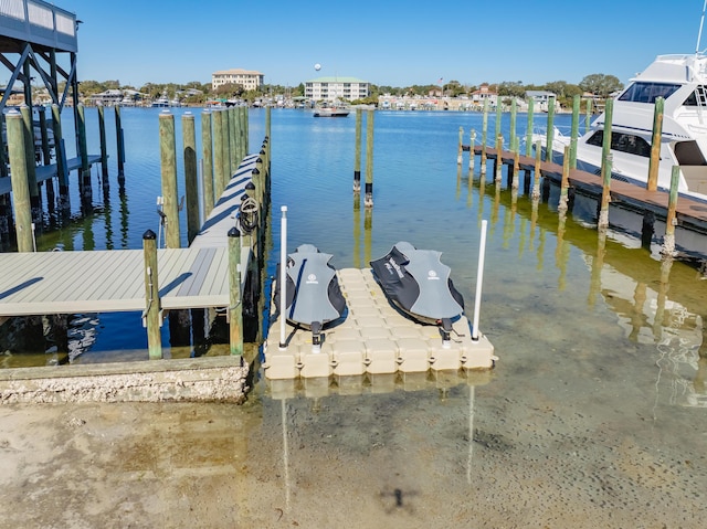 view of dock with a water view