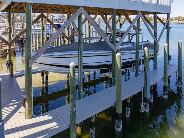 view of dock featuring a water view