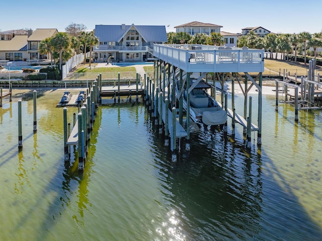 view of dock with a water view