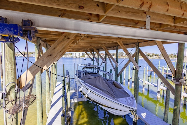 dock area with a water view