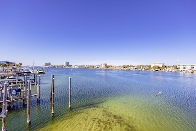 view of dock with a water view