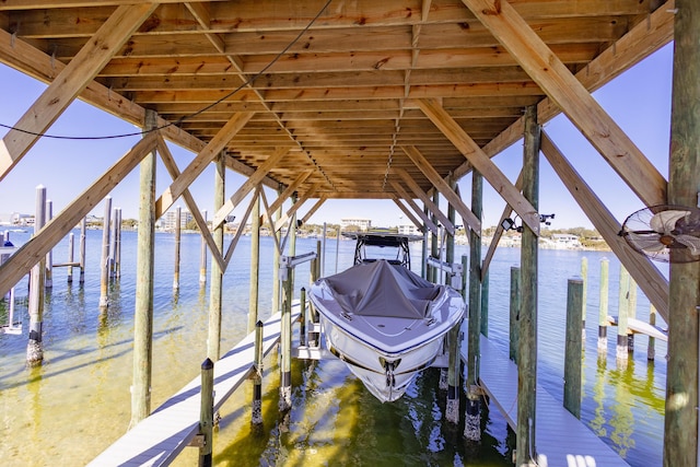 view of dock with a water view