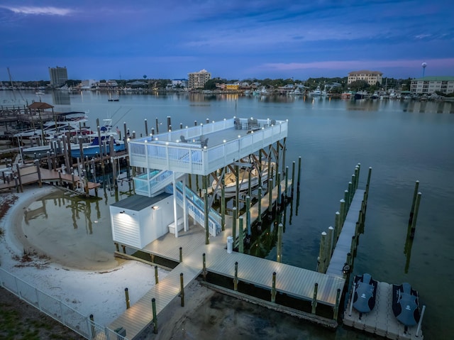 dock area featuring a water view