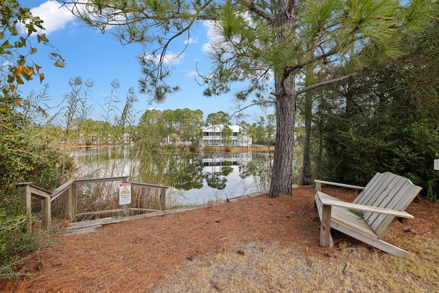 view of yard with a water view