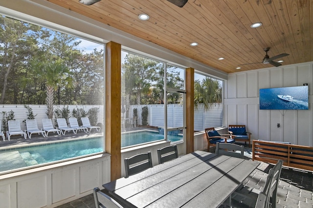 sunroom / solarium featuring wood ceiling and a wealth of natural light