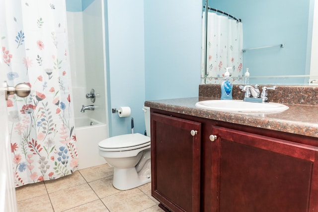 full bathroom with tile patterned flooring, vanity, shower / bath combination with curtain, and toilet