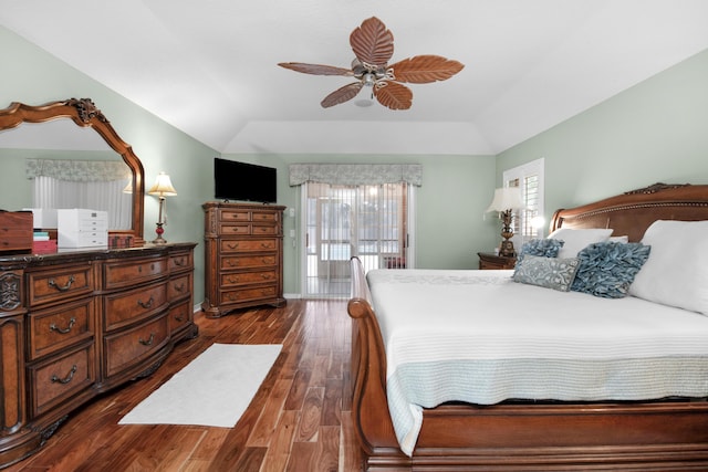 6568 Castlewood St, Navarre, FL 32566 - bedroom with access to exterior, dark wood-type flooring, a raised ceiling, and ceiling fan