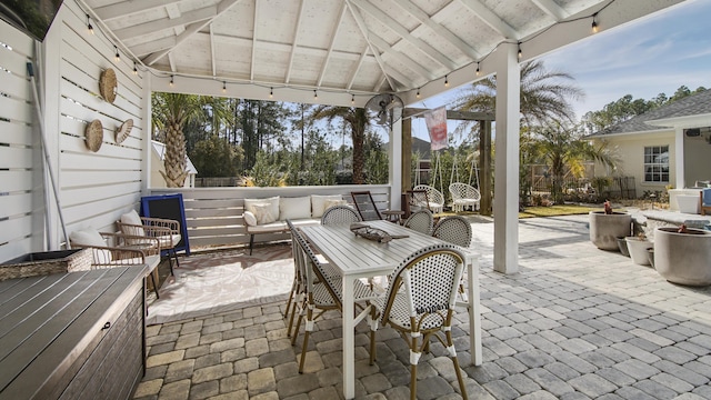 view of patio / terrace with a gazebo and outdoor lounge area