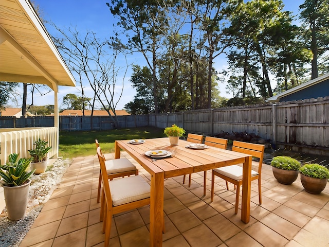 view of patio / terrace with a fenced backyard and outdoor dining space