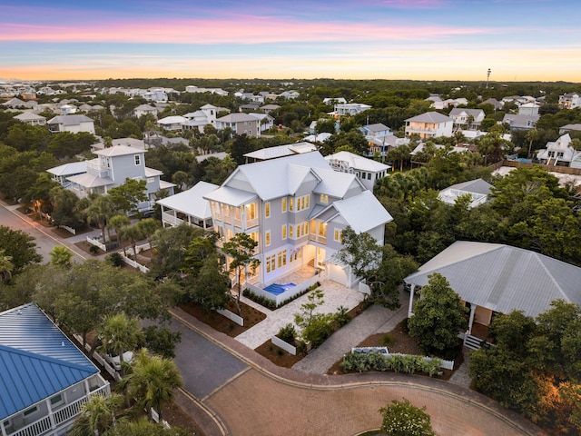 view of aerial view at dusk