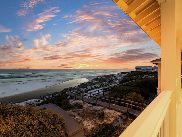 property view of water featuring a view of the beach