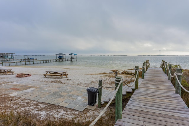 dock area with a water view