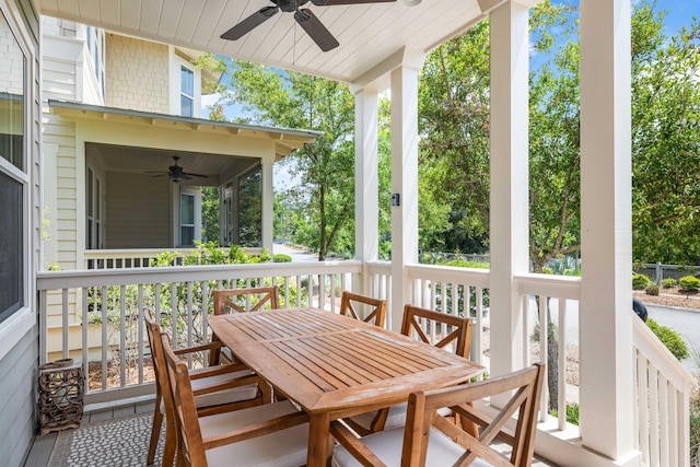 exterior space featuring plenty of natural light and ceiling fan