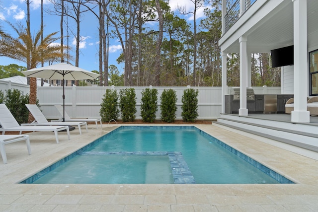 view of swimming pool with a patio area