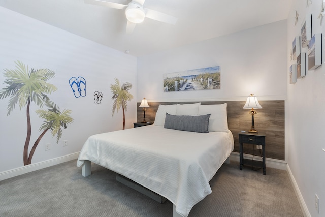 bedroom with ceiling fan and carpet floors