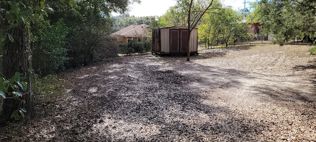 view of yard with a storage unit