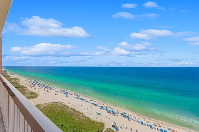 view of water feature with a beach view