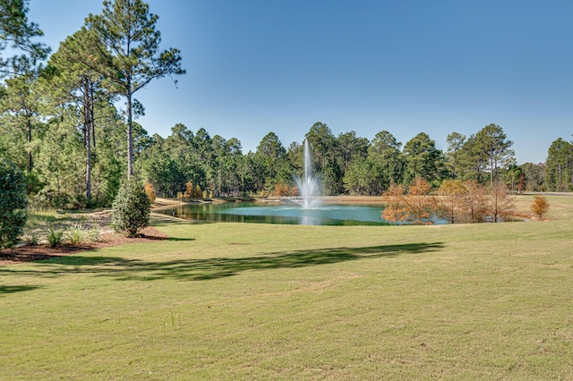 view of home's community featuring a water view and a yard