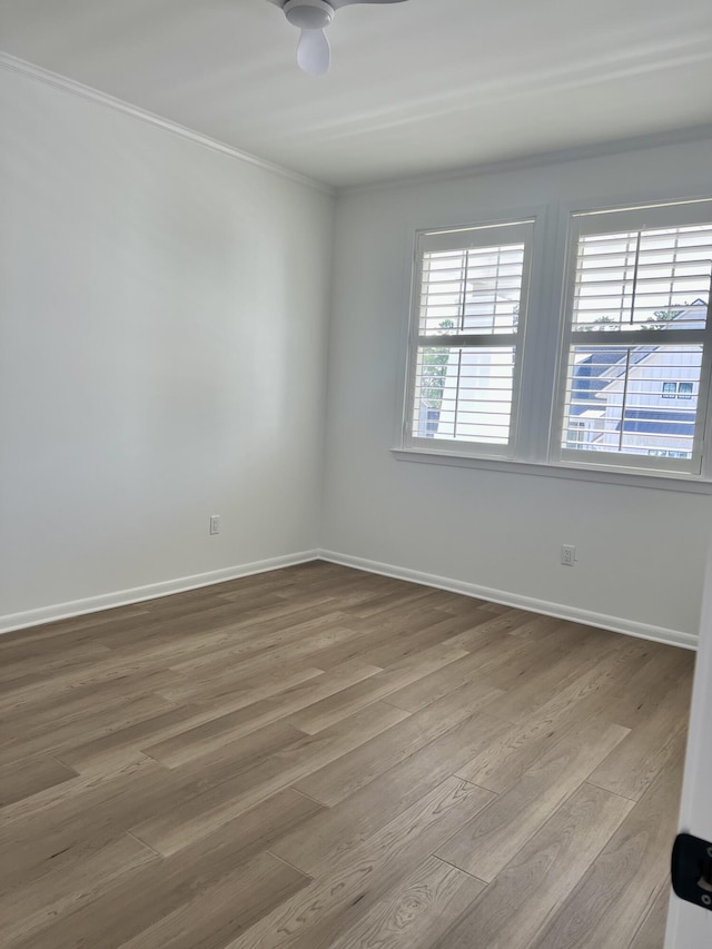 empty room featuring ceiling fan and light hardwood / wood-style flooring