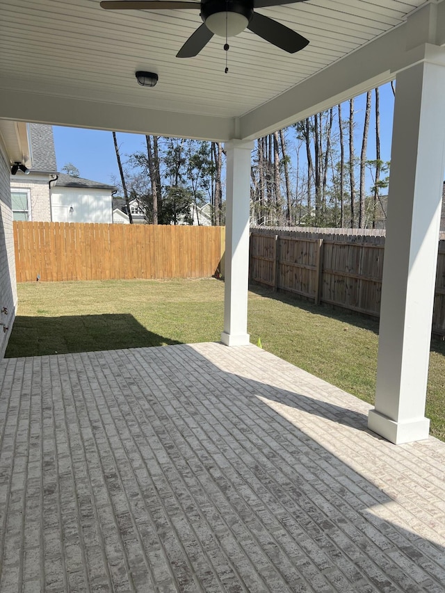 view of patio with ceiling fan