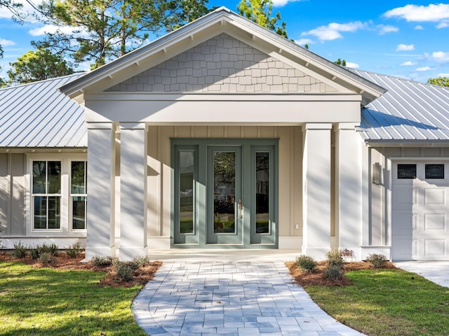 entrance to property with metal roof