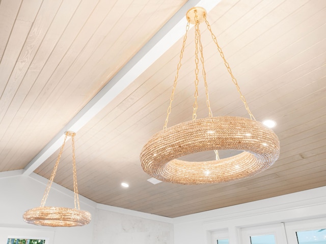 interior details featuring beamed ceiling and wood ceiling