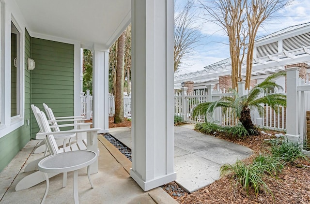 view of patio / terrace featuring a pergola