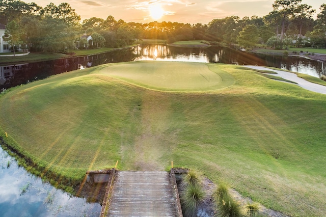 yard at dusk with a water view