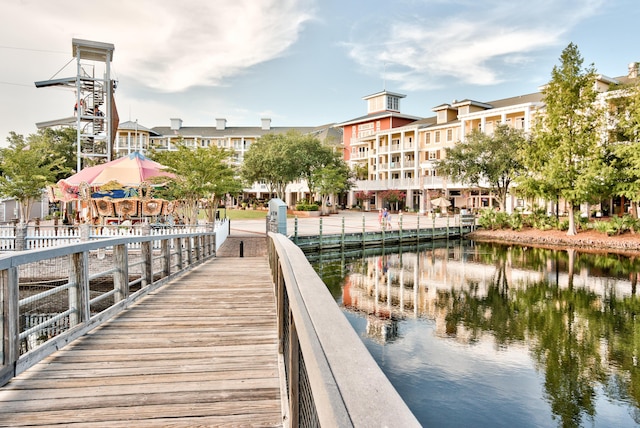 dock area featuring a water view