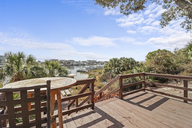 wooden terrace with a water view