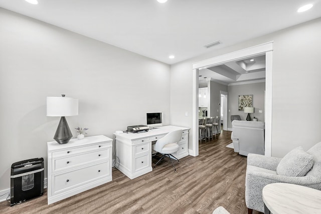 office space featuring hardwood / wood-style floors