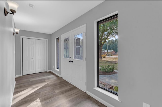 entrance foyer featuring light wood-type flooring