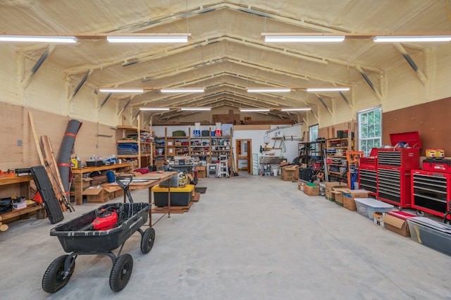 garage featuring a workshop area