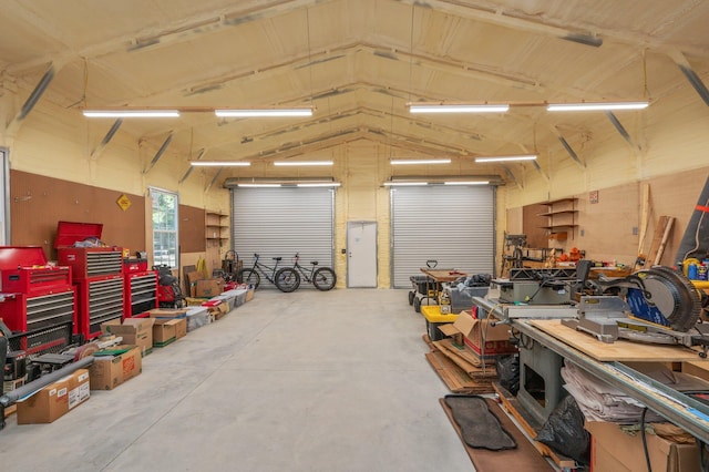 garage featuring a workshop area