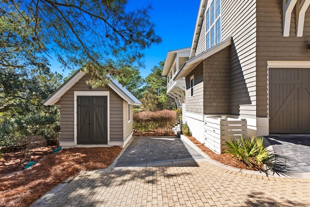 exterior space with a garage