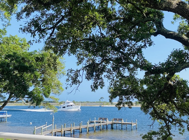 view of dock with a water view