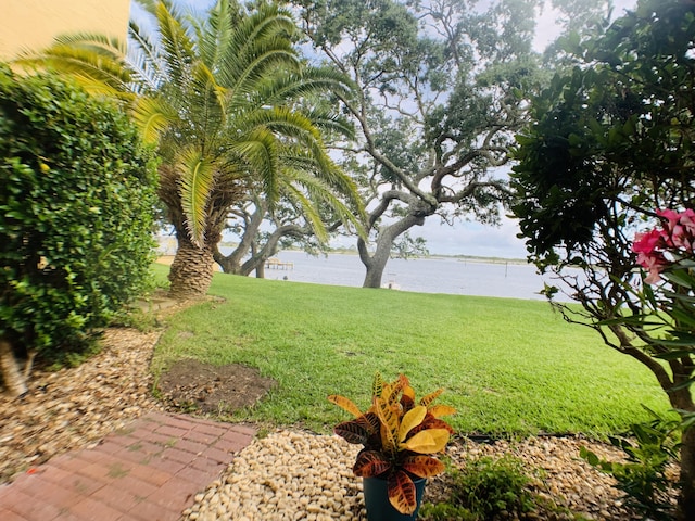 view of yard with a water view